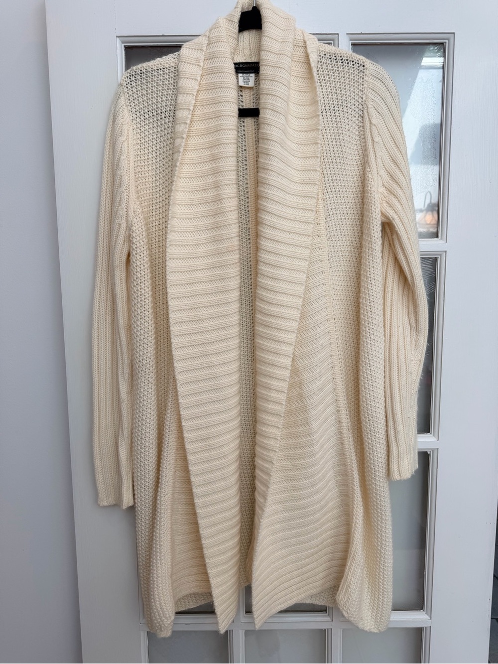 Vintage BCBGMAXAZRIA Y2K Wool Open-Front Ribbed Knit Cardigan Sweater Size L